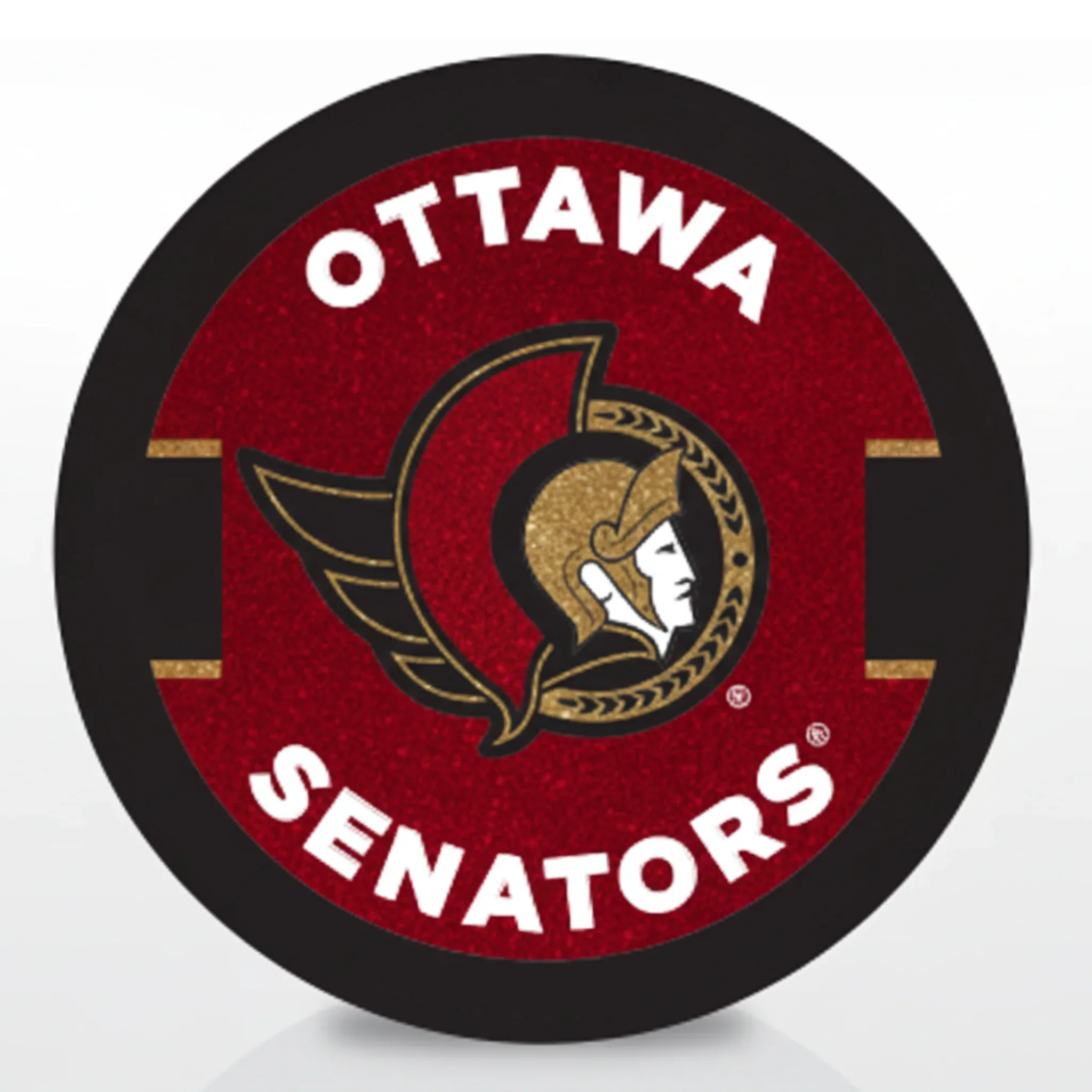 OTTAWA SENATORS BADGE GOLD GLITTER PUCK