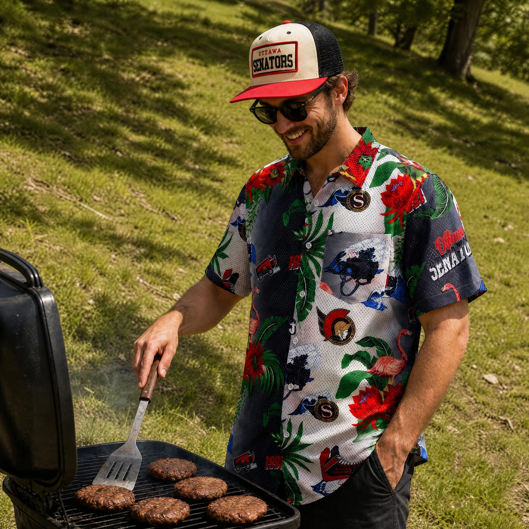OTTAWA SENATORS FLORAL MESH BUTTON UP SHIRT - Image 3