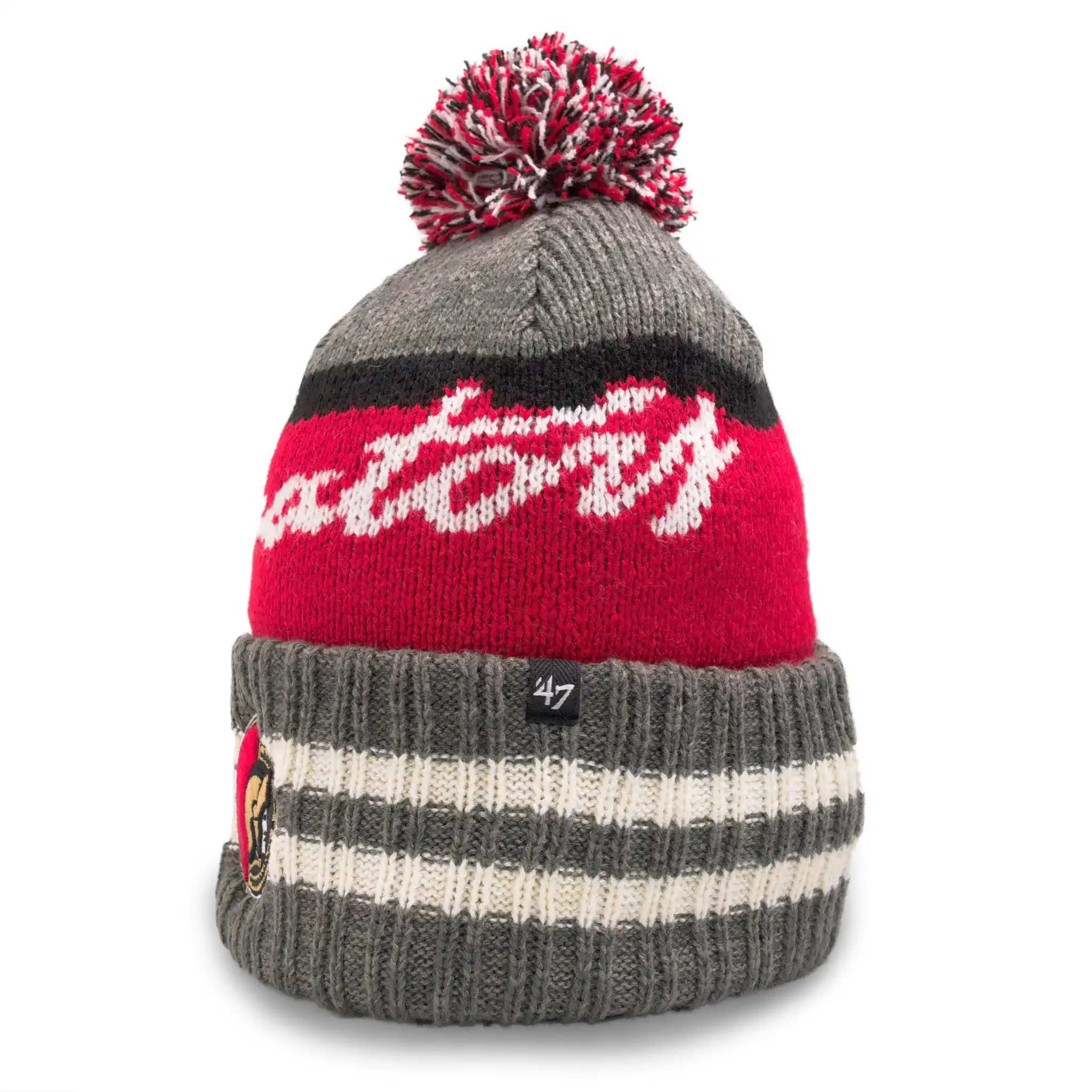 Ottawa Senators Hyperbolic Grey & Red Pom Knit Toque - Image 2